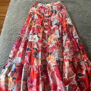 Cara Cara Nathali button front tiered maxi skirt size small Japanese floral red